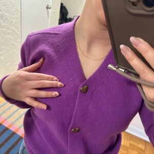 Purple Women's Sweater with Heart Buttons S